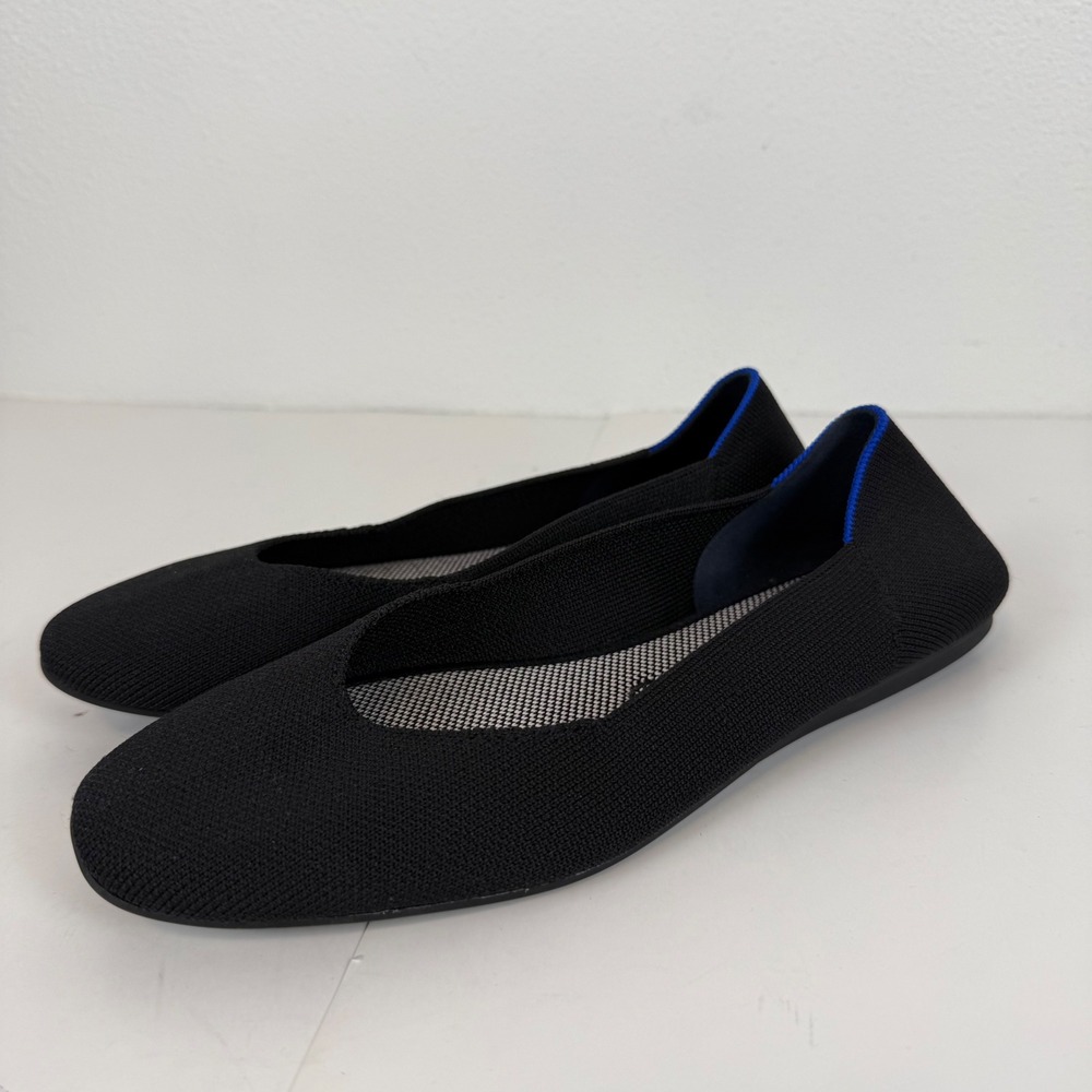 Rothys The Flat Black Solid Rounded Toe Knit Ballet Flats Size 9.5